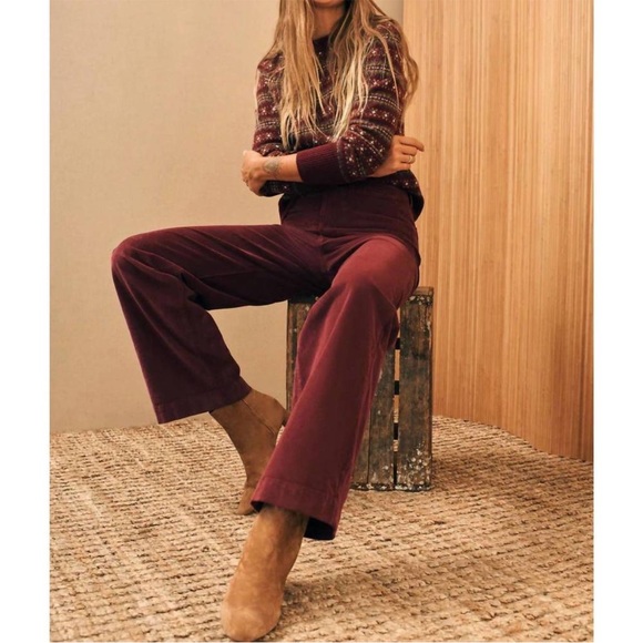 NWT Faherty Stretch Cord Wide-Leg Pants in Maroon Banner - Picture 3 of 4